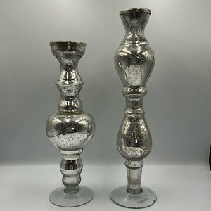 Candlestick Holders Tall Mercury Glass Set of 2